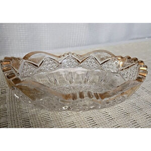 Vintage Pressed Glass Relish Candy Dish with Gilded Gold Trim Paneled Finecut